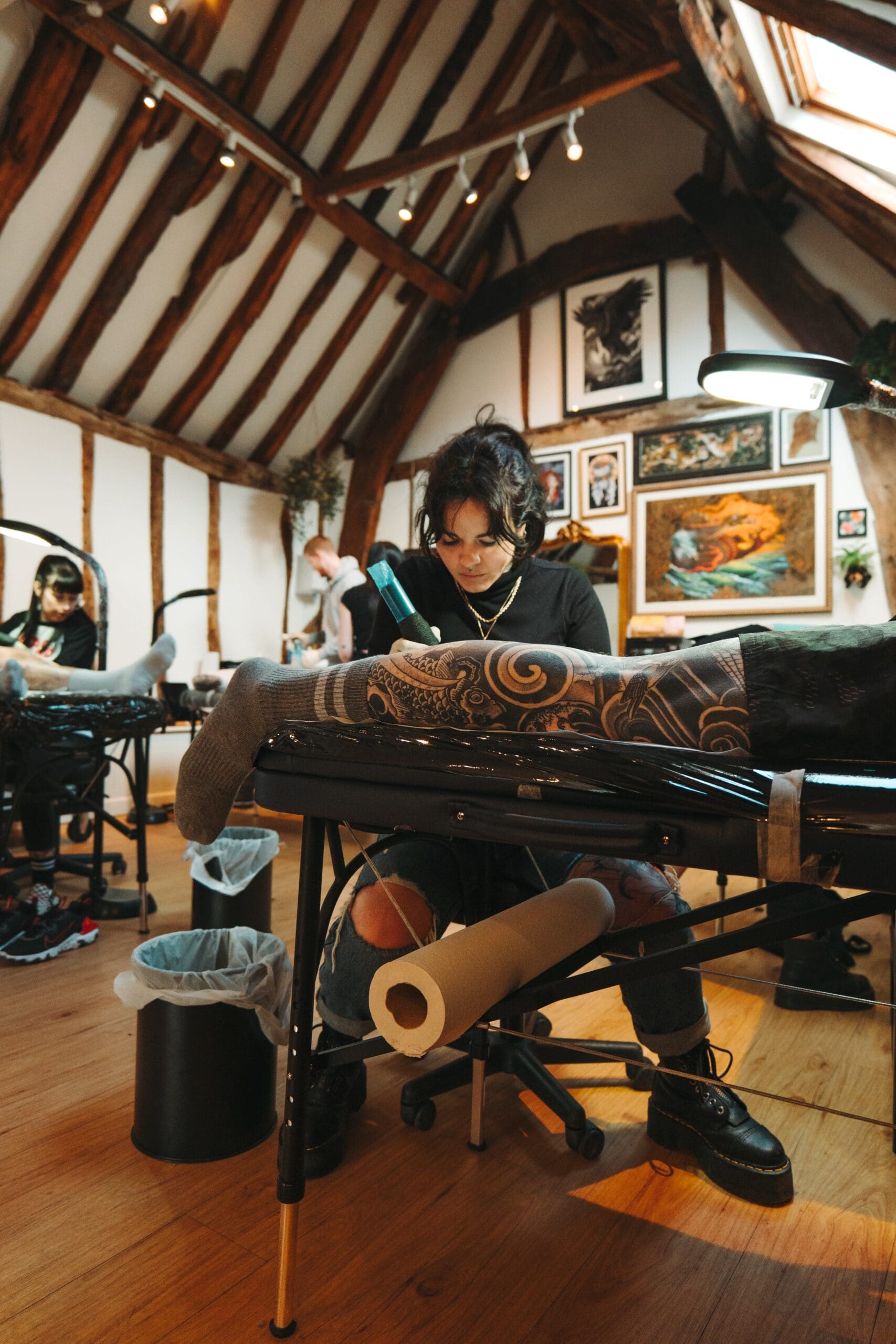 Sophie Moonbase an illustrative blackwork tattoo artist set in Black Hound Tattoo, Oxfordshire.