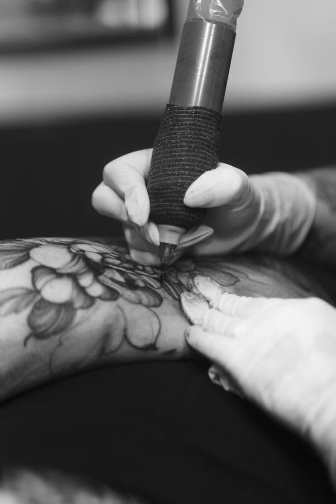 Tattoo in progress at Buckinghamshire Tattoo Studio, Black Hound Tattoo.